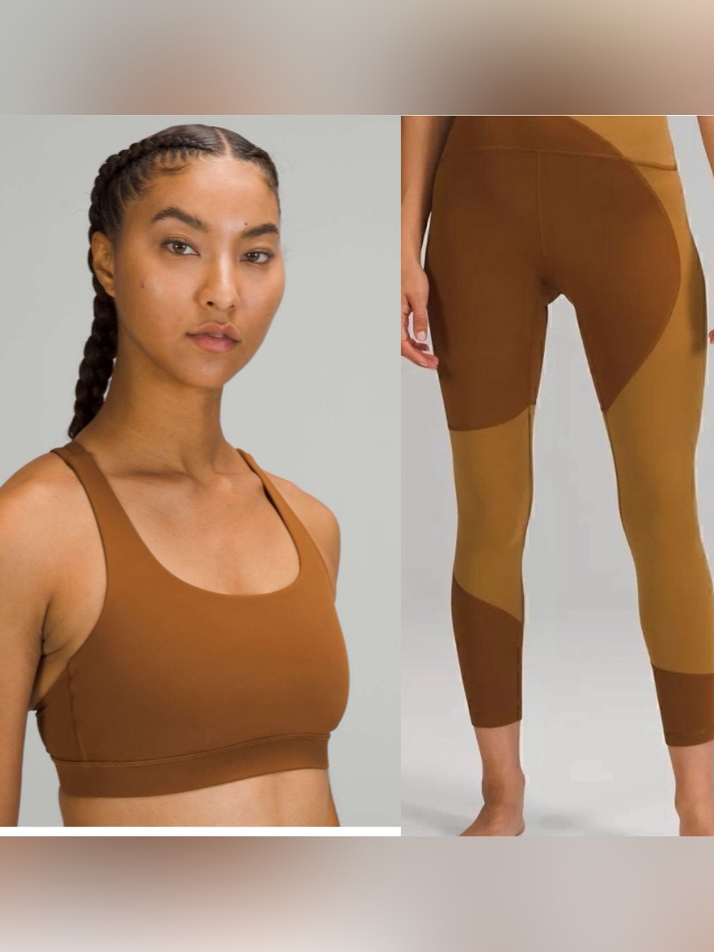 Lululemon NULU COLORBLOCK tights size 6 and 34C sports bra copper & tan XLNT